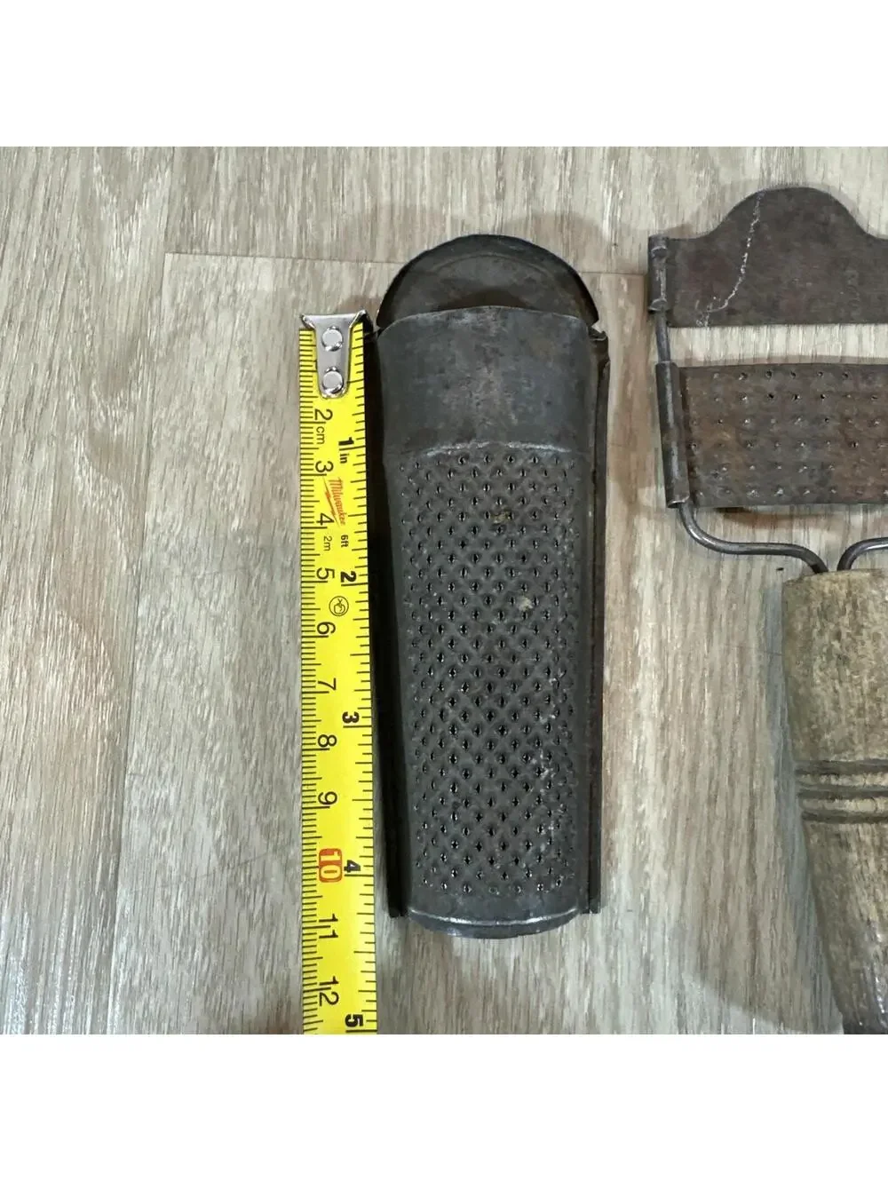 (7) Antique items: 2 graters, 2 forks, 1 spoon,‎ cookie cutter, thimble.